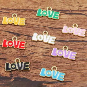 8-color 11x20mm alloy enamel love letter charms for DIY jewelry making pendants