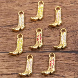 Goldene Western Stiefel Anhänger Emaillierte Cowboy Stiefel DIY Schmuck Zubehör 12x21mm