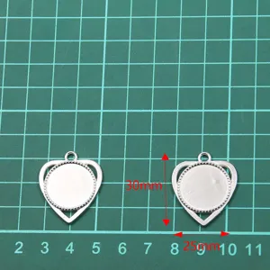 DIY 304 acero inoxidable corazon bisel colgante bandejas, base encaje hueco 25x30mm joyeria.