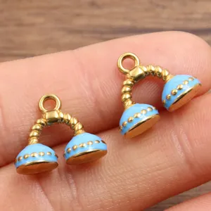 Stainless steel gold enamel DIY dumbbell charm pendant, detailed view for jewelry making and crafting.
