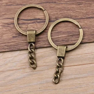 Bronze 30mm keyring metal split rings with short chain DIY jewelry making bag pendant accessories