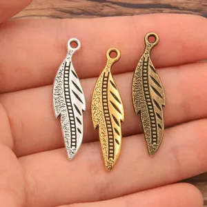 DIY alloy leaf pendant jewelry accessories 14x33mm leaf charm craft findings 3 colors