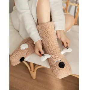 Gezellige winter pluche vloersokken met schattige dierenoren, dikke koraal fleece warme sokken voor dames.