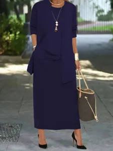 Plus size solid color coat camisole and long skirt three-piece elegant women outfit set