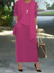 Plus size solid color coat versatile European style irregular hem camisole elegant skirt set