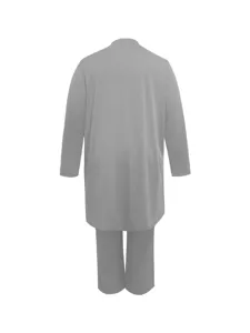 Back view detail of grey women plus size long sleeve top and matching pants casual suit.