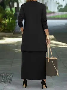 Plus size solid color long sleeve jacket and skirt set elegant women outfit for daily wear