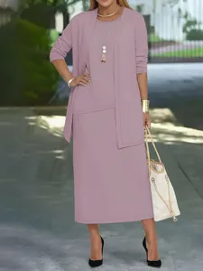 Plus size solid color cardigan camisole and skirt 3-piece set, elegant European style outfit.