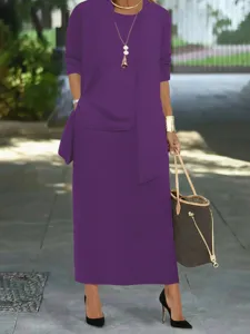 Plus Size Solid Color Three Piece Set Women Long Sleeve Coat Irregular Camisole Midi Skirt Elegant Casual Suit