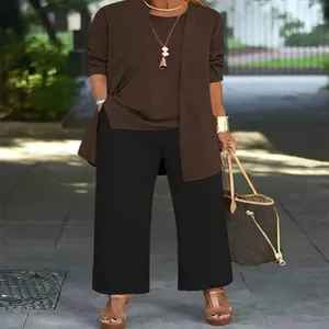 Women casual 3-piece outfit set cardigan top and wide leg pants elegant autumn fashion daily