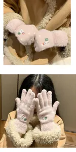 Cute winter touch screen gloves for women, warm plush fleece lined cute snowman design.