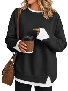 Felpa donna manica lunga colorblock pullover casual con finiture a costole contrasto