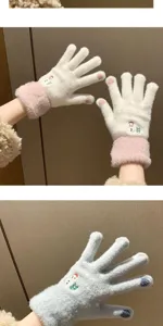 Cute snowman winter touch screen gloves for women, warm fleece-lined knitted thermal gloves.