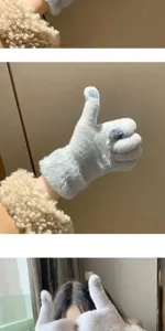 Winter plush touch screen gloves for women, cute warm thick fleece lined knit gloves.