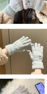Winter touch screen gloves for women cute snowman plush thick warm knitted gloves grey new
