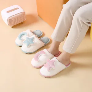 Furry winter house slippers for women and men, warm cozy plush indoor shoes with anti-slip.
