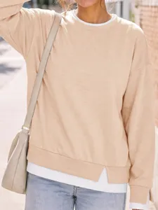 Felpa casual da donna girocollo, manica lunga ampia con blocco di colore per autunno.