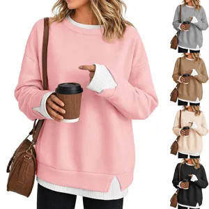 Felpa Casual con Blocco di Colore da Donna Finto Due Pezzi Manica Lunga Top Largo