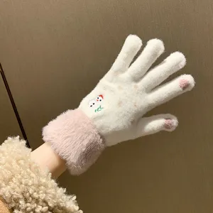 Winter cute snowman touchscreen gloves for women plush warm fleece lined knit gloves main view