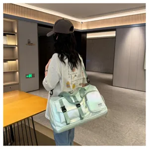 Borsa da palestra olografica iridescente grande con separazione umido secco per il viaggio.