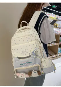 Japanischer süßer Rucksack mit Sternenmuster und transparenter Fronttasche für Damen und Mädchen