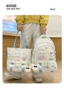 Süßes Pastell Ita Rucksack und Tragetasche Set mit bunten Sternen und Plüsch Bär Anhängern.