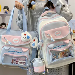 Süßes Schüler Ita-Bag-Set mit Rucksack, Tasche und niedlichen Plüsch-Anhängern für den Alltag.