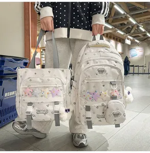 Niedliches Schulrucksack und Tragetasche Set mit klarem Sichtfenster und Sternen.