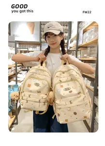 Süßer kleiner Rucksack für Damen und Mädchen, Freizeit Canvas Tagesrucksack mit Bärentieren.
