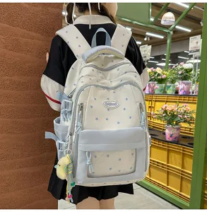Niedlicher blauer Schulrucksack mit Sternenmuster Mehrfachfächer Freizeittasche