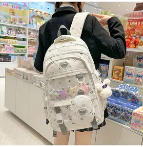 Süßartiger großer Rucksack mit Sternenmuster und Klarsichttasche für Schülerinnen ideal