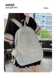 Japanischer Stil süße Bonbonfarbe Schleife Stickerei leichter Schulrucksack mit Plüsch Anhänger.