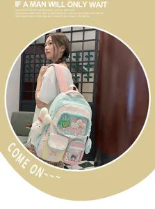 Süßer Dopamin-Schulrucksack mit transparenter, niedlicher Tasche und Plüsch-Hasen-Anhänger.
