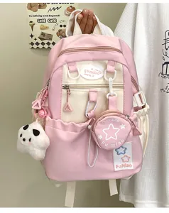 Zaino rosa pentagramma carino estivo stile dolce casual borsa da viaggio per ragazze con pochette