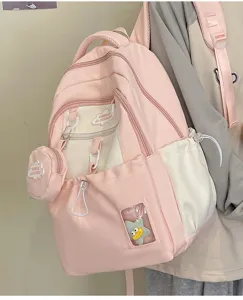 Süßer rosa weißer Rucksack mit Mini-Tasche und klarem Sichtfenster für den Alltag.