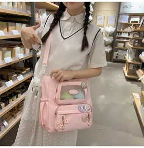 Rosa süßer Ita Rucksack mit transparenter Tasche süßer Stil Schultasche für Schüler Alltag