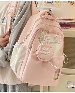 Süßer rosa Mini Rucksack Set für Mädchen, lässiger Campus Schulranzen mit kleiner Münztasche.