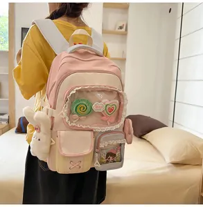 Süßer Colorblock Schüler Rucksack, multifunktionales niedliches Freizeittaschen Design.