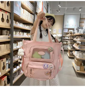 Süßer rosa Ita-Rucksack Tote Bag mit klarem Frontfenster-Taschenfach, süßer Schulranzen.