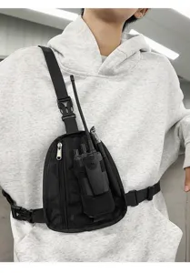 Borsa da petto tattica da uomo funzionale hip hop streetwear gilet imbracatura fondina radio
