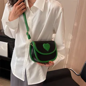 Damen schwarz gruen Umhaengetasche PU Leder Freizeittasche modische Handtasche Herz