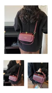 Women wine red shoulder bag vintage woven flap crossbody bag stylish commuter handbag
