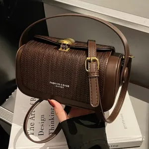 Womens PU Leather Woven Crossbody Bag Vintage Chic Shoulder Bag Fashion Commuter Handbag Casual Pillow Shape Purse