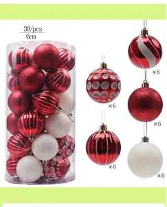 Boules de Noël ensemble de 30 pièces 6cm rouge blanc ornements décoratifs pour sapin