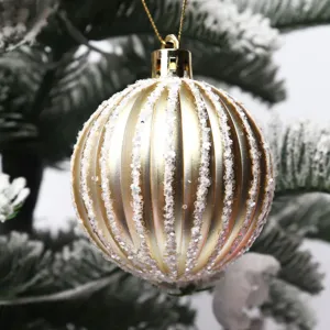 Palla di Natale dorata scanalata 6cm zucca glitterata decorazione utile da appendere