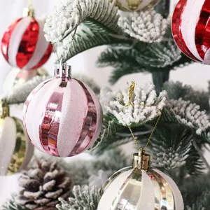 Bola decorativa para árbol de navidad flocada y rayada, adorno colgante de plástico para fiestas.