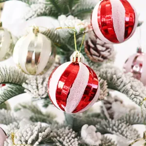 Bolas de navidad colgantes rojo blanco rayado purpurina plastico decoracion