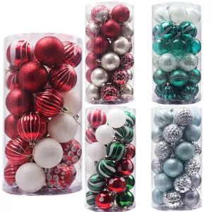 Ornements de Boules de Noël en Plastique Peints Pendentifs Suspendus pour Arbre de Noël Baril Décoré Décoration de Maison de Fête de Vacances
