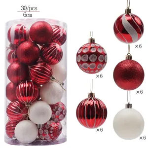 Lot de 30 boules de Noël 6cm rouge blanc incassable décorations pour sapin fête