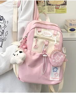 Zaino rosa e bianco carino per donne e ragazze, stile dolce per viaggi e scuola.